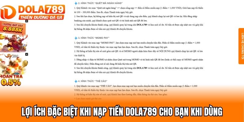 Lợi ích đặc biệt khi nạp tiền Dola789 cho bạn khi dùng