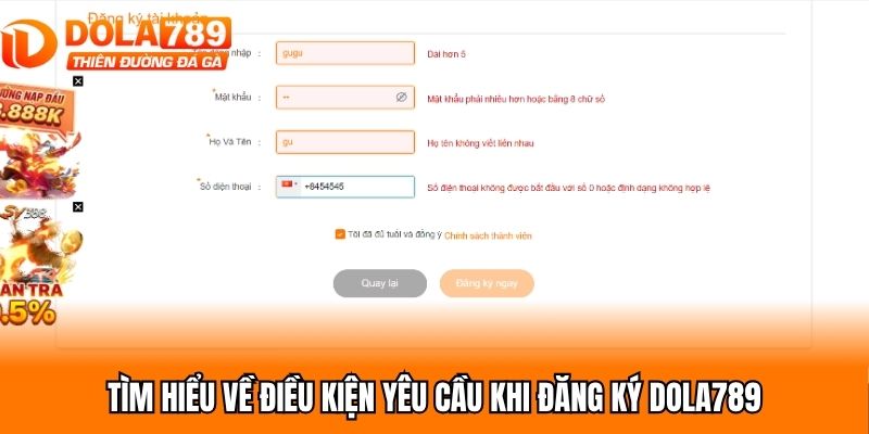 Tìm hiểu về điều kiện yêu cầu khi đăng ký Dola789